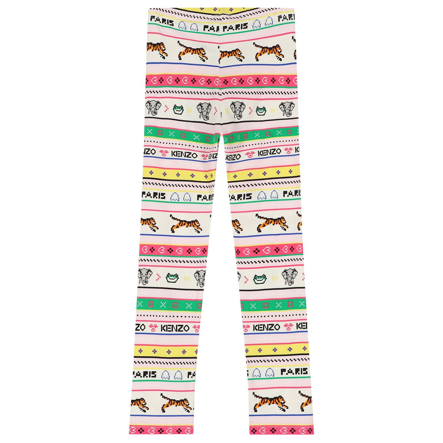 Girls Multi-Coloured Striped Leggings, 1, hi-res